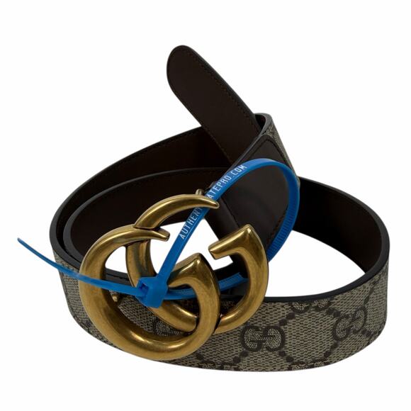 Gucci Canvas Monogram GG Buckle Supreme Leather Belt Brown Size 85cm/34\